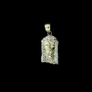 10K Yellow Gold CZ Jesus Head Face Pendant